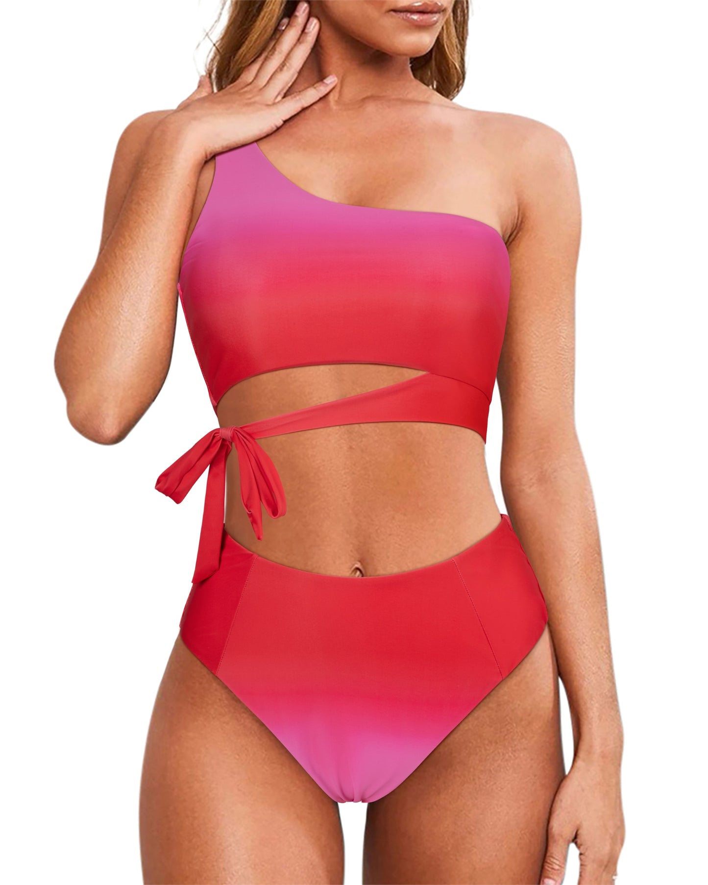 Bikini 2023 Women High Waist Swimsuit Sexy One Shoulder Beachwear Push Up Bathing Suit Cutout Swimwear Two Piece Swimsuit Women