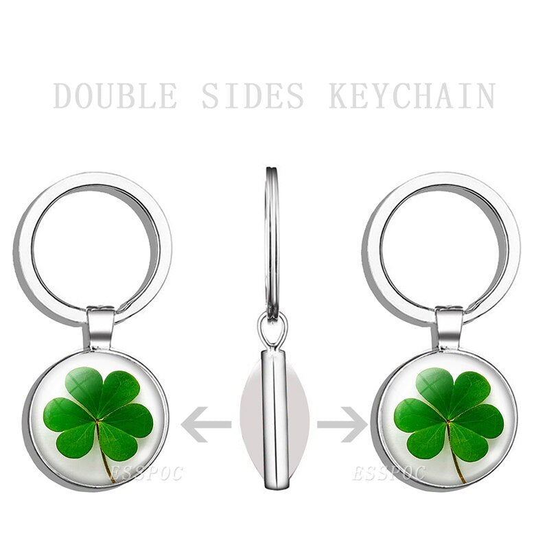 Clover Keychain Four Leaf Clover Glass Ball Double Side Pendant Metal Keyring Lucky Jewelry Gift for Men Dropshipping