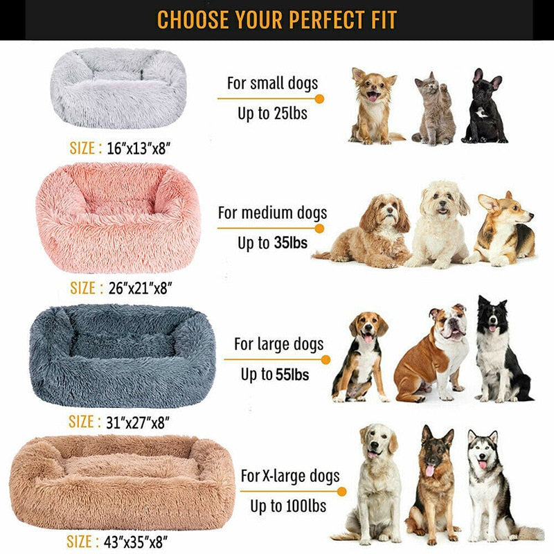 Luxury Dog Bed Square Dog Beds Long Plush Dog Mat Beds for Small Medium Large Dogs Supplies Pet Dog Calming Bed Washable Kennel