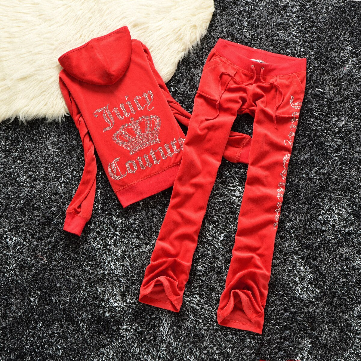 2023 Juicy Coutoure Women's 2 Piece Set Tracksuit Brand Velour Suit Female Sportswear Hoodies and Pants Trousers Pant Sets Suits