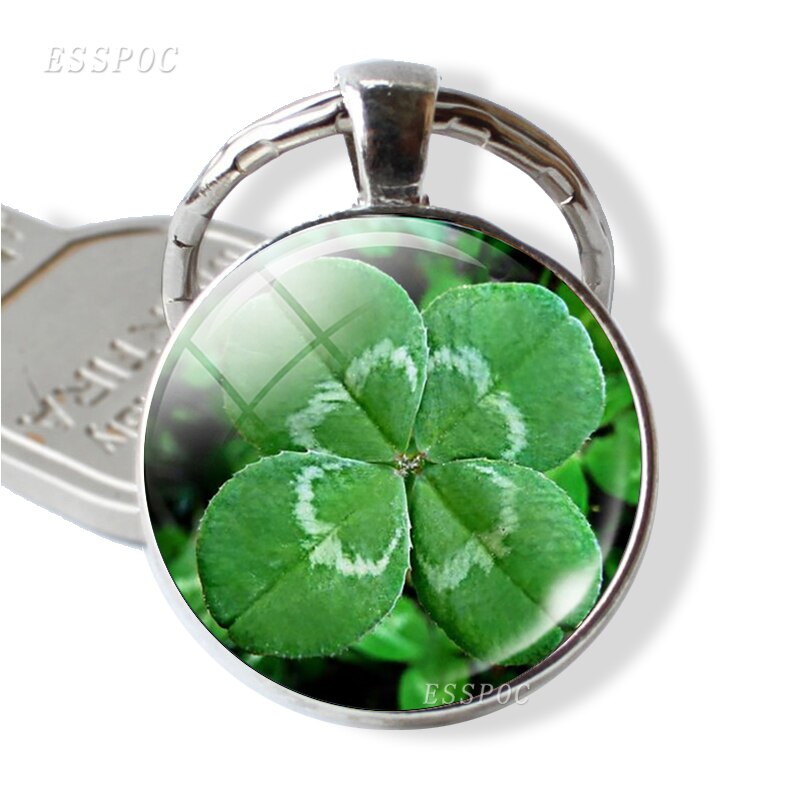 Clover Keychain Four Leaf Clover Glass Ball Double Side Pendant Metal Keyring Lucky Jewelry Gift for Men Dropshipping