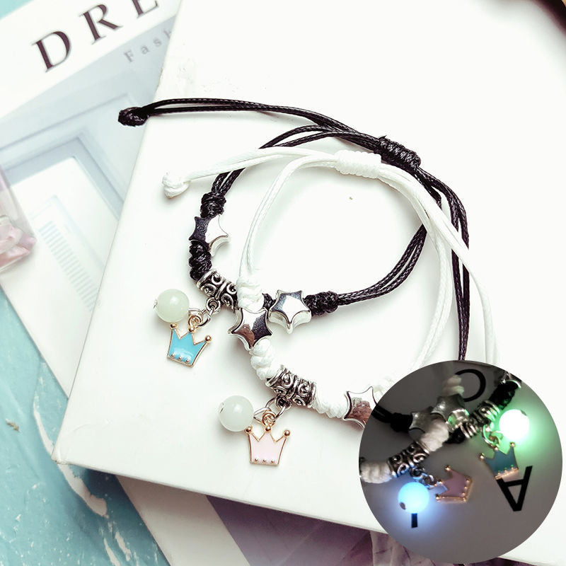 2022 Luminous Cat Star Moon Bracelet Couple Charm Handmade Adjustable Rope Matching Friend Bracelet Infinite Love Jewelry Gifts