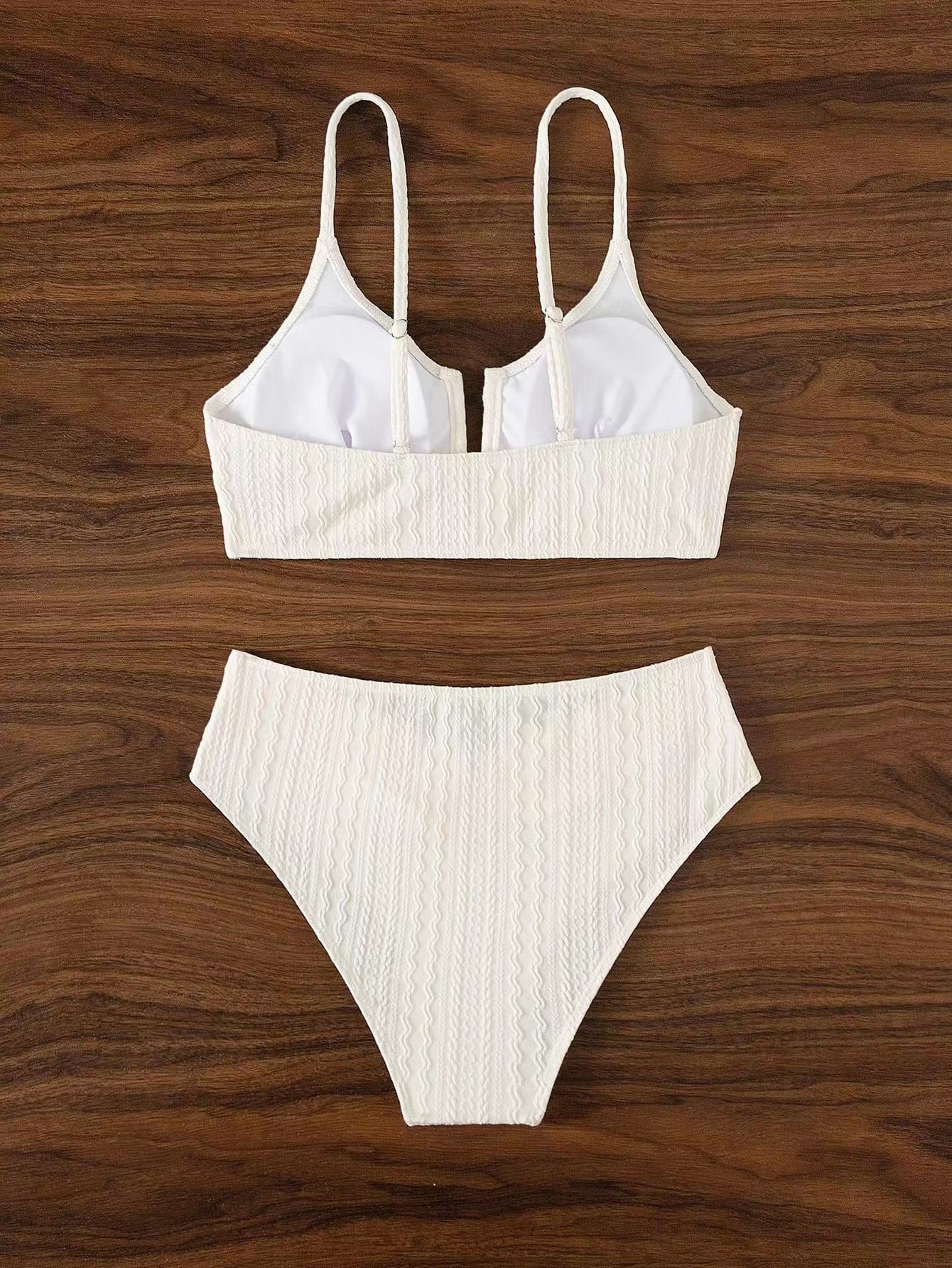 Sexy High Waist Bikinis Swimwear Women Deep V Neck Solid Swimsuit 2023 Female Ribbed Push Up Beachwear Bathing Set Beach Wear