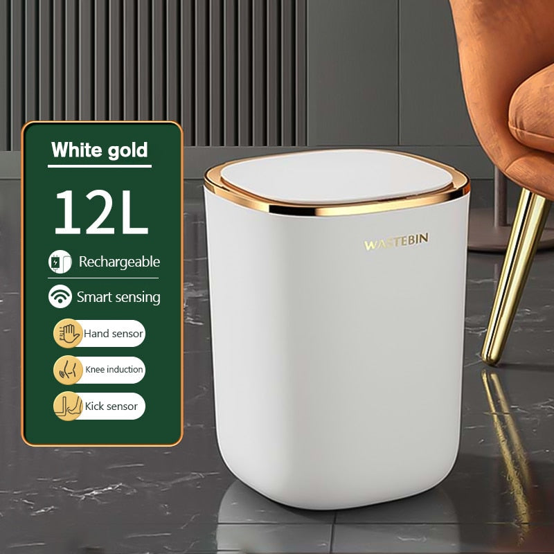 Bathroom Smart Sensor Trash Can 12L Luxury Garbage Bucket automatic Trash Bin For kitchen Toilet Wastebasket Smart Home