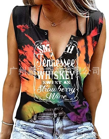 Tank Women&#39;s Vest Funny Letter Print V-neck Sleeveless T-shirt Camiseta Sin Mangas Sexy Para Mujer майка без рукавов Korean Tank