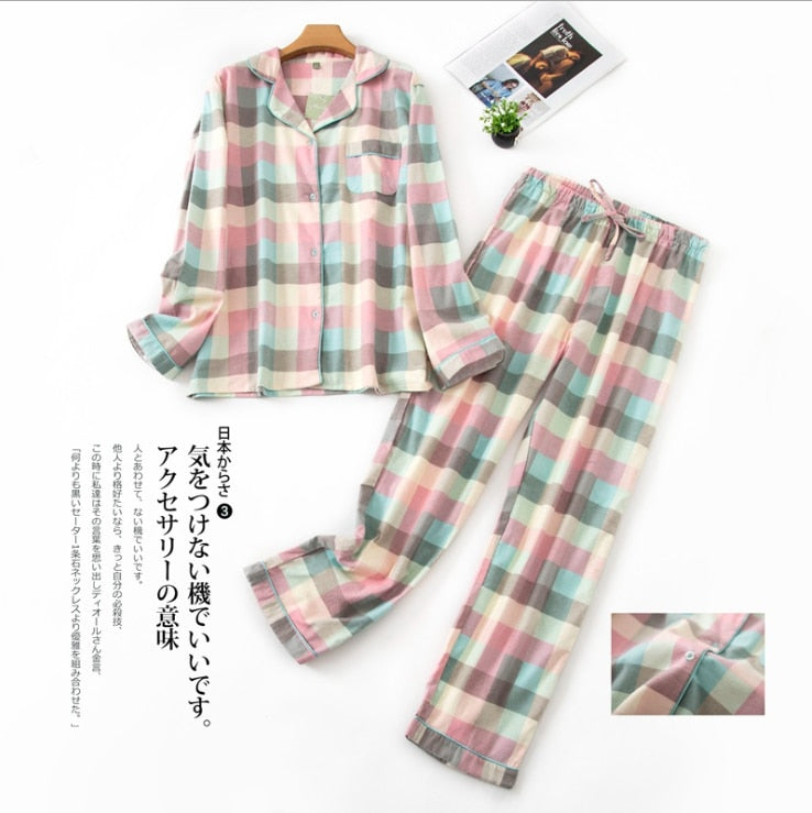 Women&#39;s Pajamas Plus Size S-XXXL Clothes Ladies Flannel Cotton Home Wear Suit Autumn Winter Pajamas Plaid Print Sleep Tops