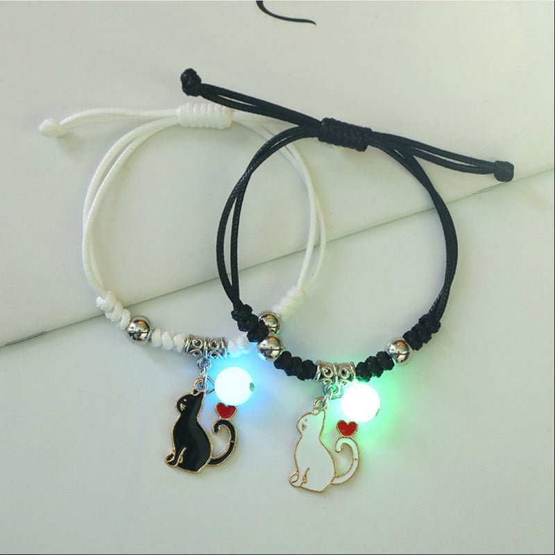 2022 Luminous Cat Star Moon Bracelet Couple Charm Handmade Adjustable Rope Matching Friend Bracelet Infinite Love Jewelry Gifts