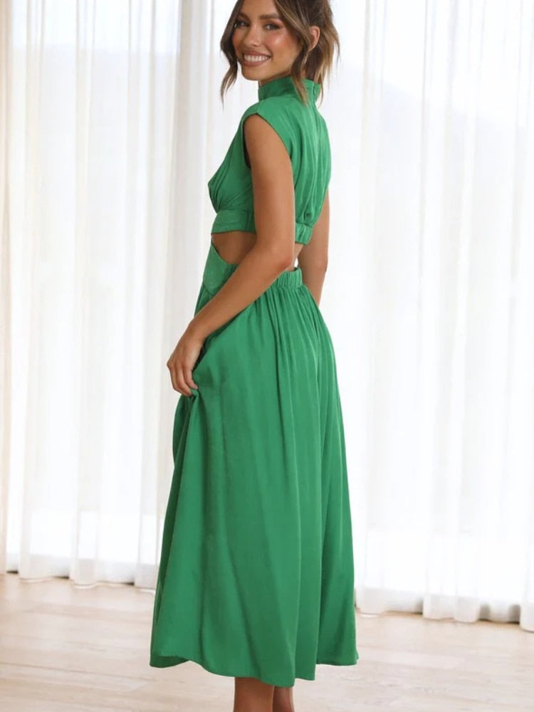 Women Spring Summer Long Maxi Dress Solid Color Fashion Sleeveless Backless Sweet Elegant Casual Dress 2023