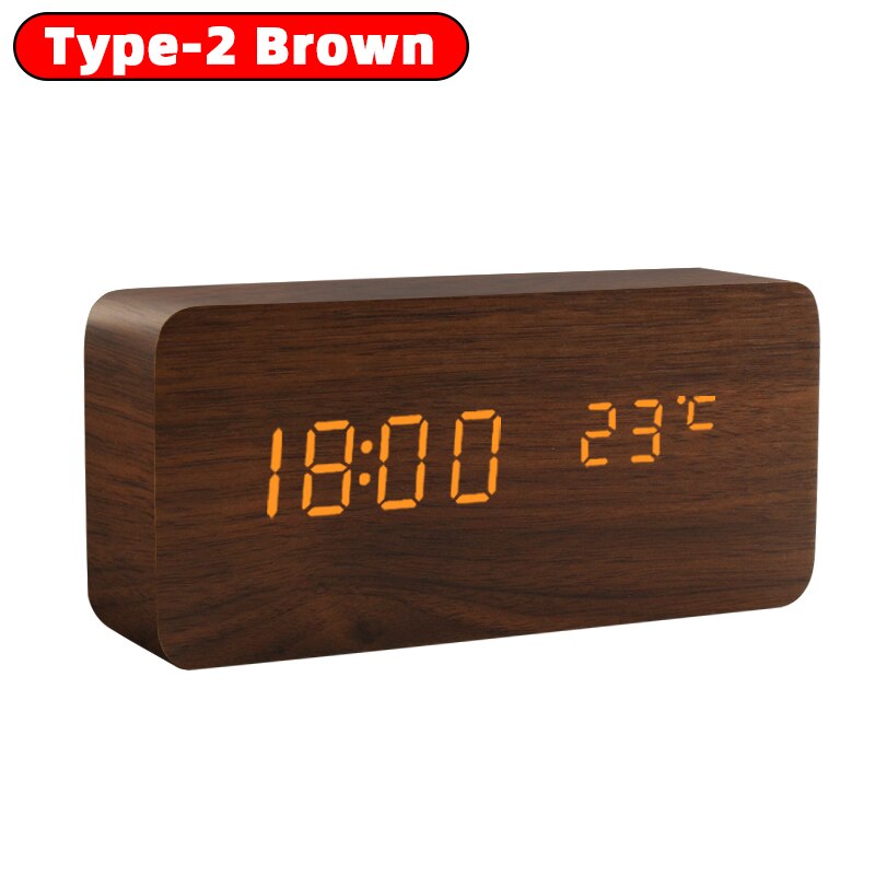 Alarm Clock Table Clock LED Digital Wooden USB/AAA Powered Desk Clock Temperature Humidity Voice Control Electronic Home Decor