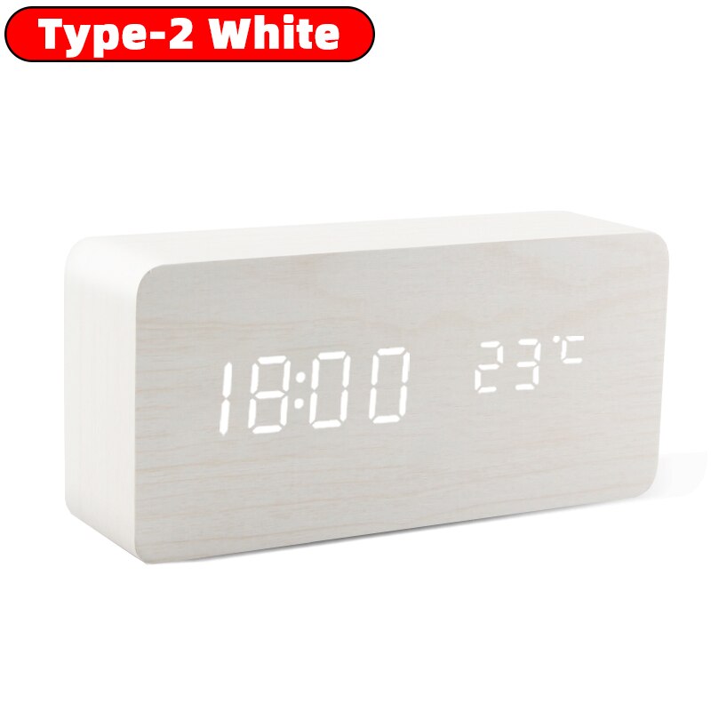 Alarm Clock Table Clock LED Digital Wooden USB/AAA Powered Desk Clock Temperature Humidity Voice Control Electronic Home Decor