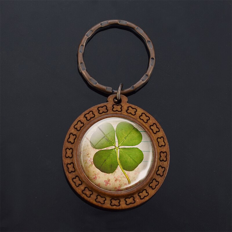 Clover Keychain Four Leaf Clover Glass Ball Double Side Pendant Metal Keyring Lucky Jewelry Gift for Men Dropshipping