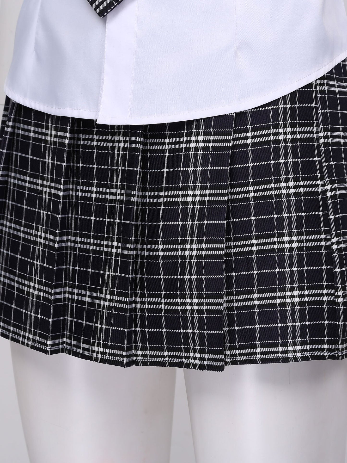 Women Schoolgirls Role Play Costume Fancy Dress Ball Outfit Zipper Plaid Pleated Mini Skirt + Necktie Set Sexy Cosplay Uniform