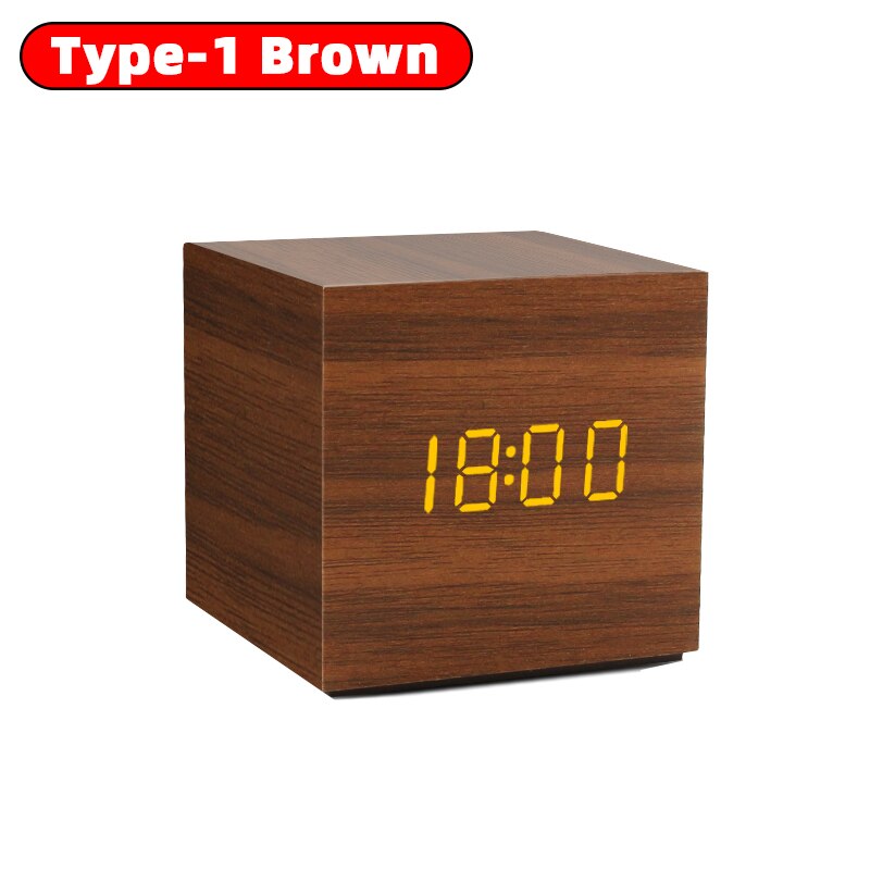 Alarm Clock Table Clock LED Digital Wooden USB/AAA Powered Desk Clock Temperature Humidity Voice Control Electronic Home Decor