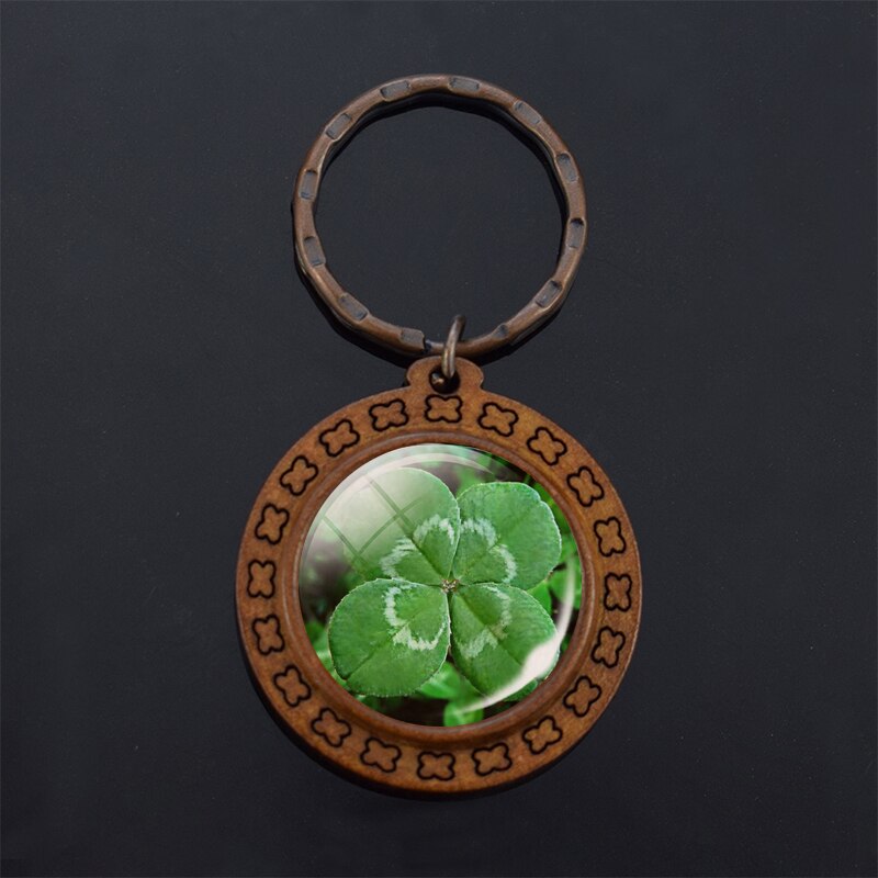 Clover Keychain Four Leaf Clover Glass Ball Double Side Pendant Metal Keyring Lucky Jewelry Gift for Men Dropshipping