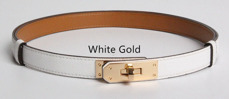 2022 New Luxury Brand High Quality Women Real Leather 1.8cm Width Belts Golden Lock Buckle Dress Jeans Sweater Waistband Belt