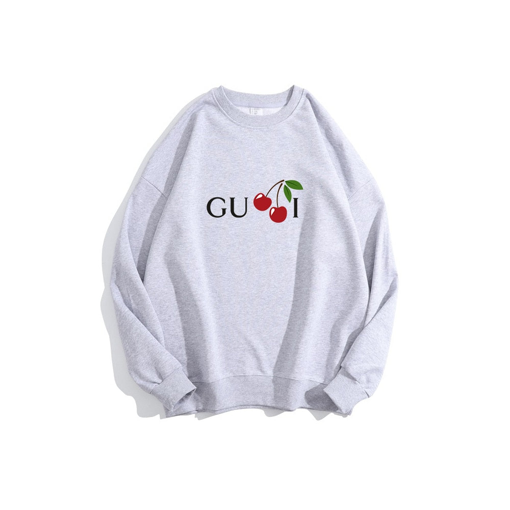 Women Cherry Cute Letter Print Sweatshirt Hoody Hoodies Solid Long Sleeve O Neck Brand Ladies Top Fashion Streetwear Clothing