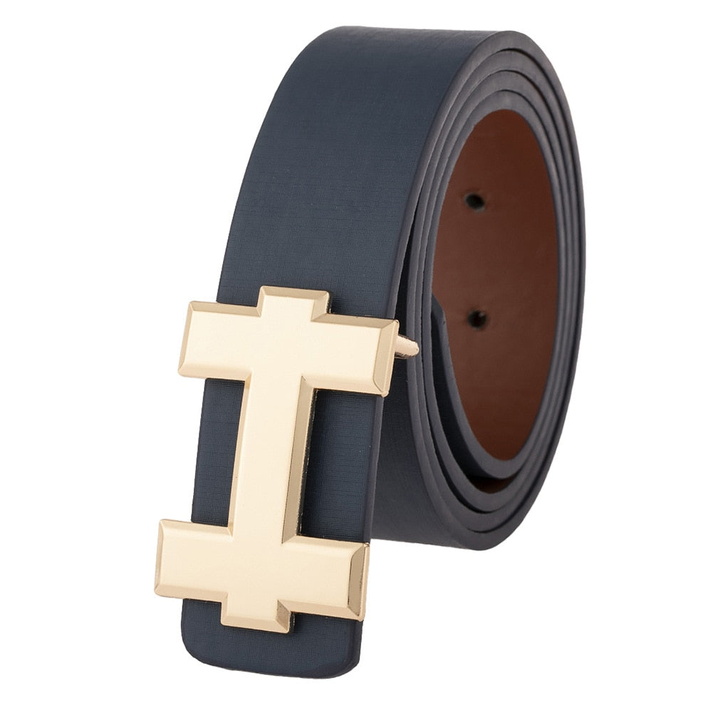 Luxury Designer Gold H Brand Belt Men Youth High Quality Male PU Leather Women Belt Accessories for Teens Jeans Belt Black 3.3cm