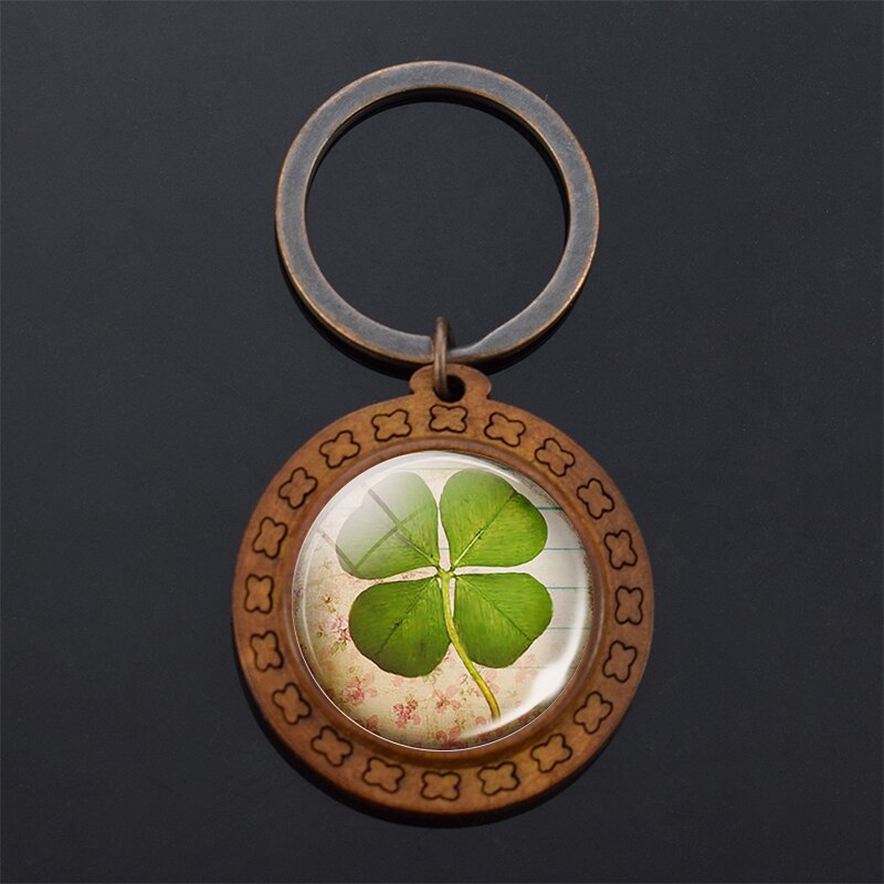 Clover Keychain Four Leaf Clover Glass Ball Double Side Pendant Metal Keyring Lucky Jewelry Gift for Men Dropshipping