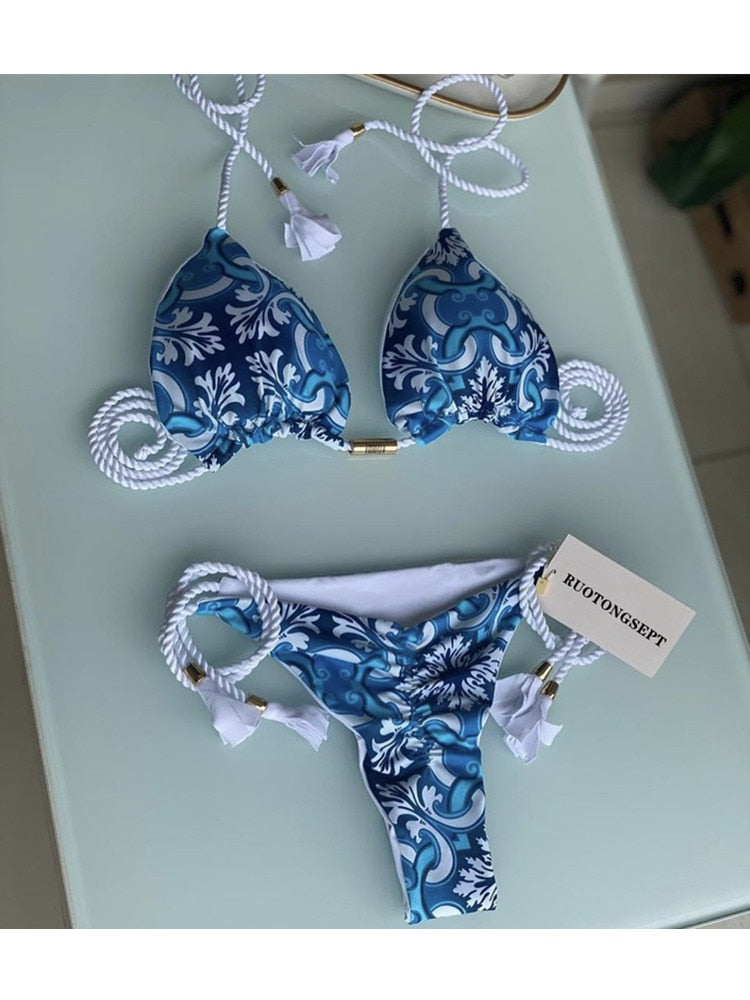 RUOTONGSEPT Swimwear Thong Bikini Set 2022 New Blue Swimsuits Woman Sexy Bathing Suits Bikinis Triangle Bandage Female Beachwear