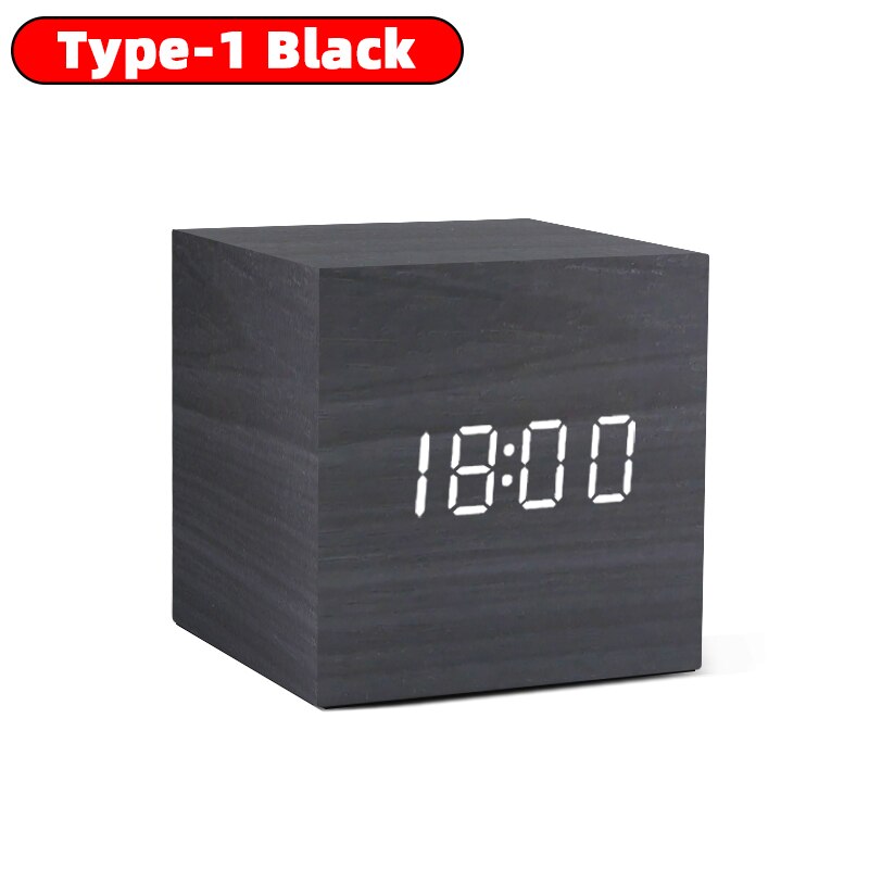 Alarm Clock Table Clock LED Digital Wooden USB/AAA Powered Desk Clock Temperature Humidity Voice Control Electronic Home Decor