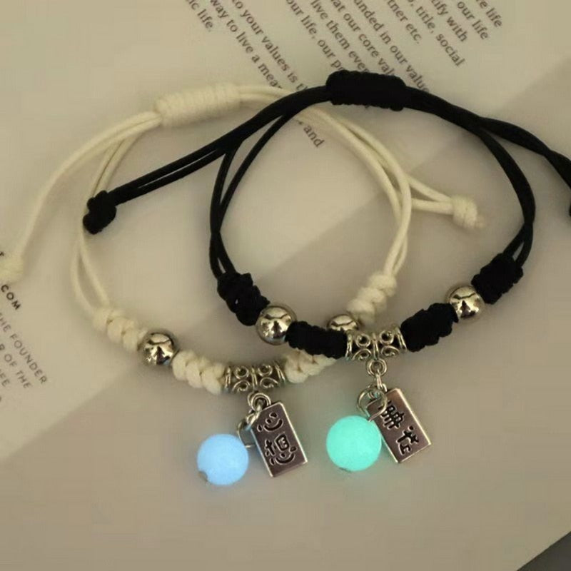 2022 Luminous Cat Star Moon Bracelet Couple Charm Handmade Adjustable Rope Matching Friend Bracelet Infinite Love Jewelry Gifts