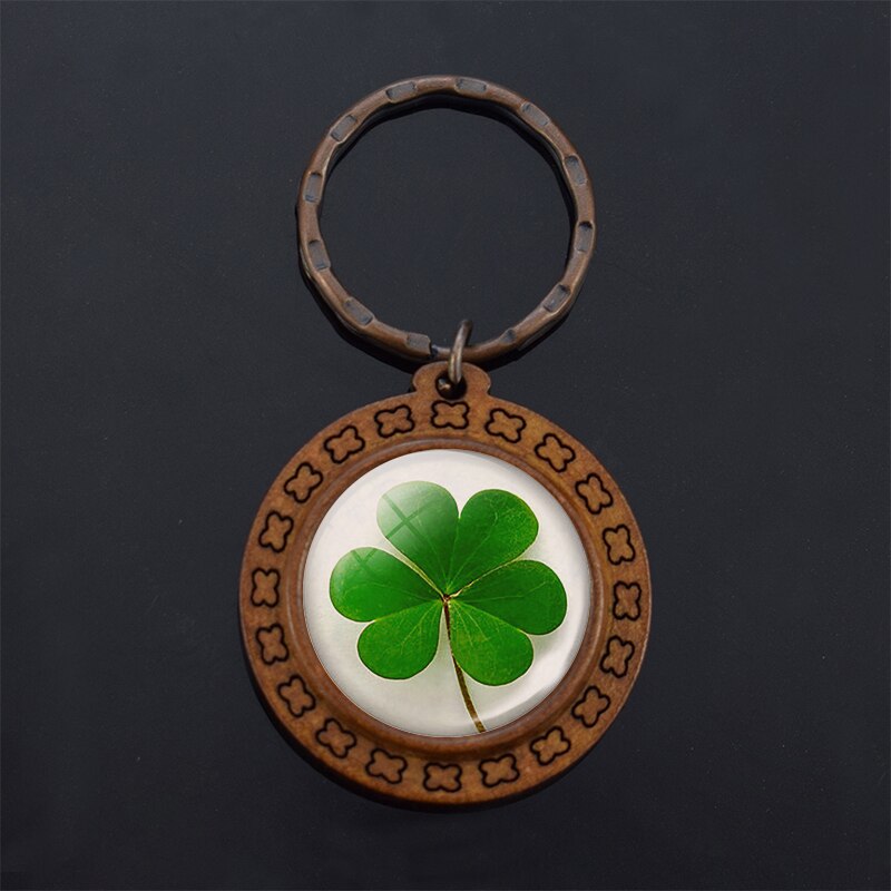 Clover Keychain Four Leaf Clover Glass Ball Double Side Pendant Metal Keyring Lucky Jewelry Gift for Men Dropshipping