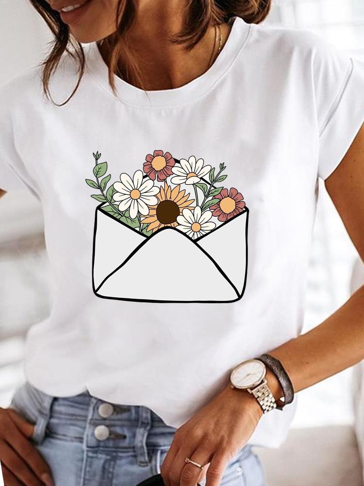 Short Sleeve Casual Ladies Fashion Female Graphic Tee Women Love Heart Watercolor Sweet Print Summer T Clothing T-shirts