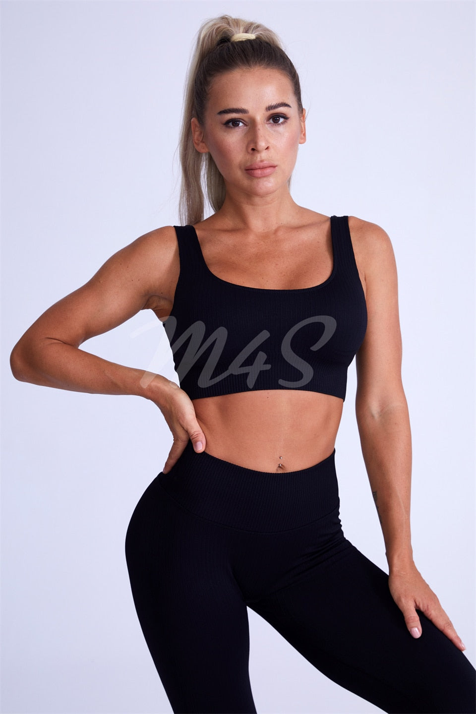 Ensemble Female 2 Pieces Yoga Set Women Seamless Thumb Hole Gym Workout Fitness Clothes Sportswear Long Sleeve Crop Top Leggings