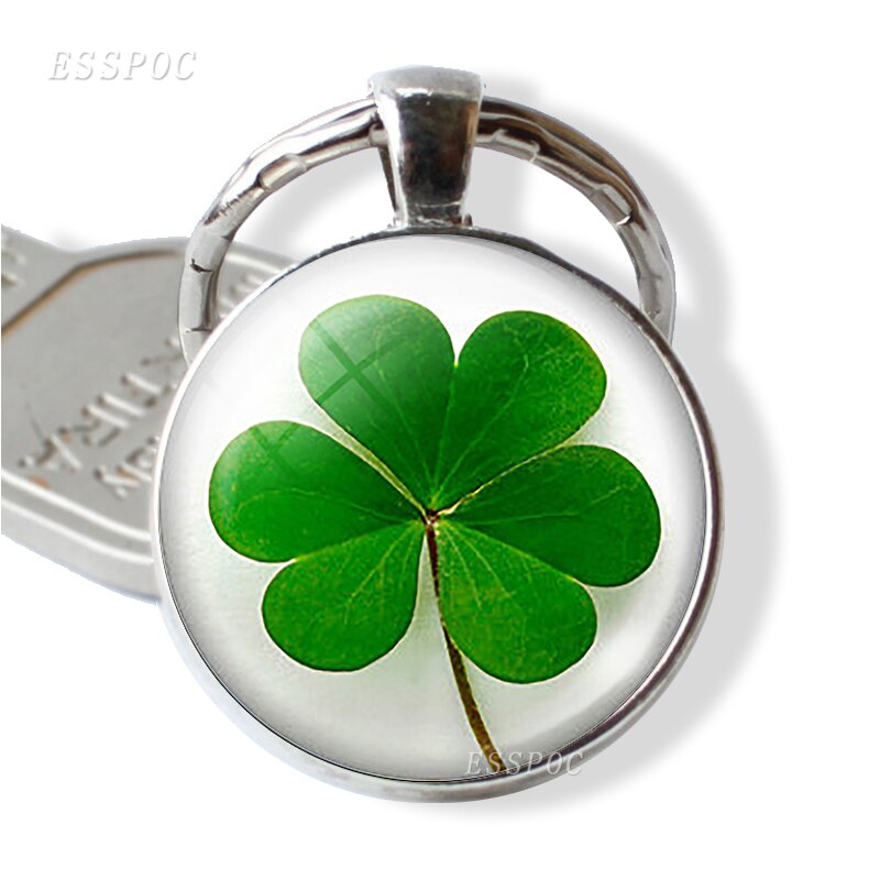 Clover Keychain Four Leaf Clover Glass Ball Double Side Pendant Metal Keyring Lucky Jewelry Gift for Men Dropshipping