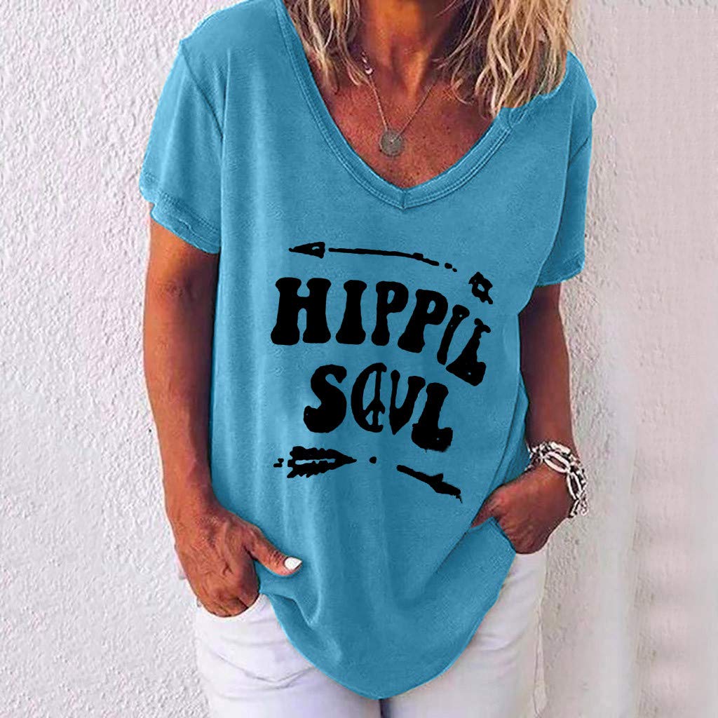 Summer Women T Shirt Letter Print Solid Clothing V Neck Short Sleeve Basic Tops Streetwear Tees Fashion Oversized Girls T-shirts