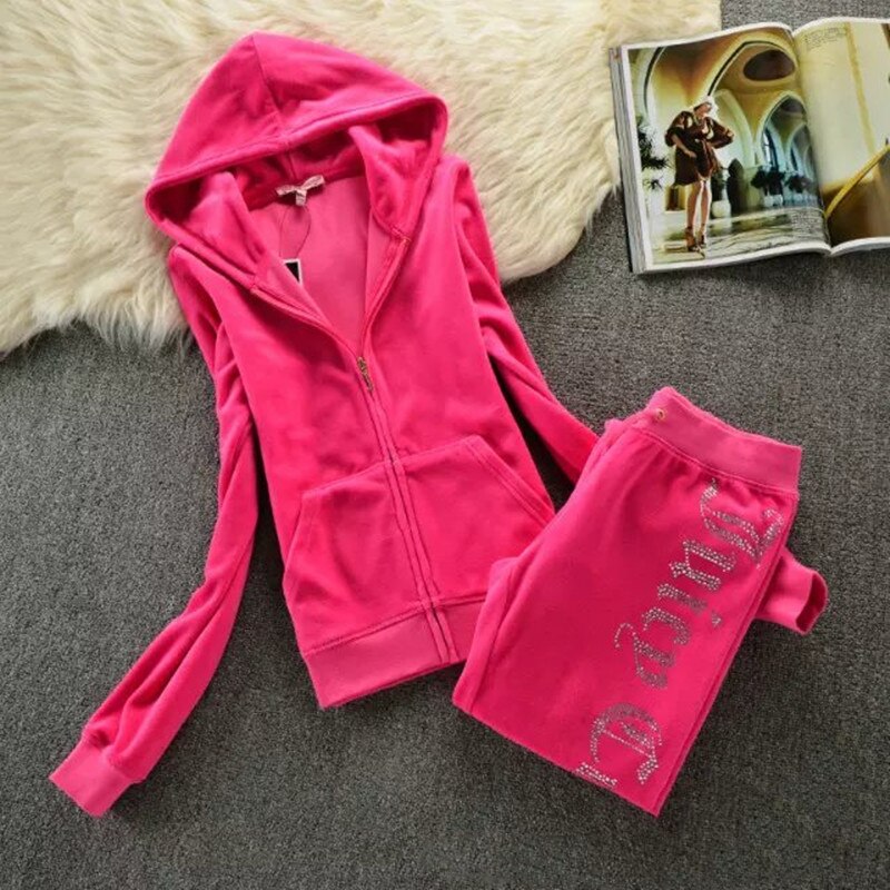 2023 Juicy Coutoure Women's 2 Piece Set Tracksuit Brand Velour Suit Female Sportswear Hoodies and Pants Trousers Pant Sets Suits