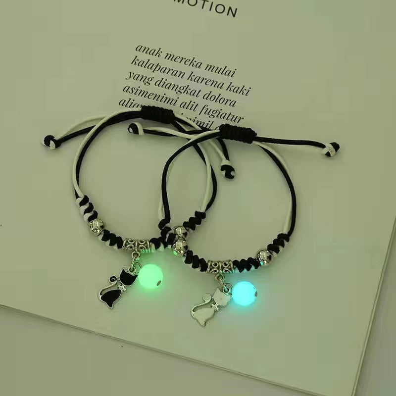 2022 Luminous Cat Star Moon Bracelet Couple Charm Handmade Adjustable Rope Matching Friend Bracelet Infinite Love Jewelry Gifts