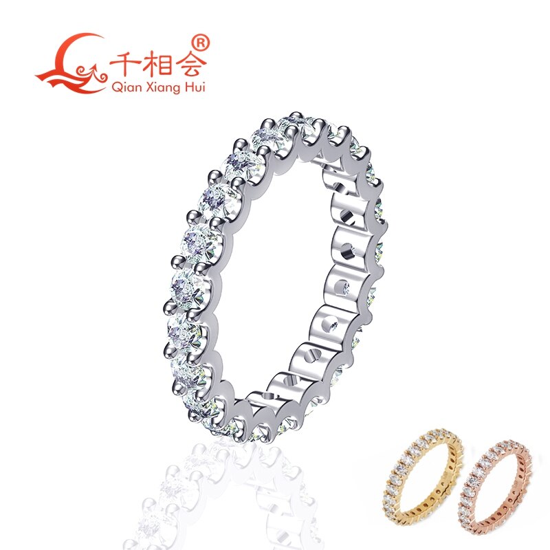 0.1ct 3mm round white moissanite Eternity Band Customizable Specifications ring 925 Sterling Silver Jewelry Rings Engagement