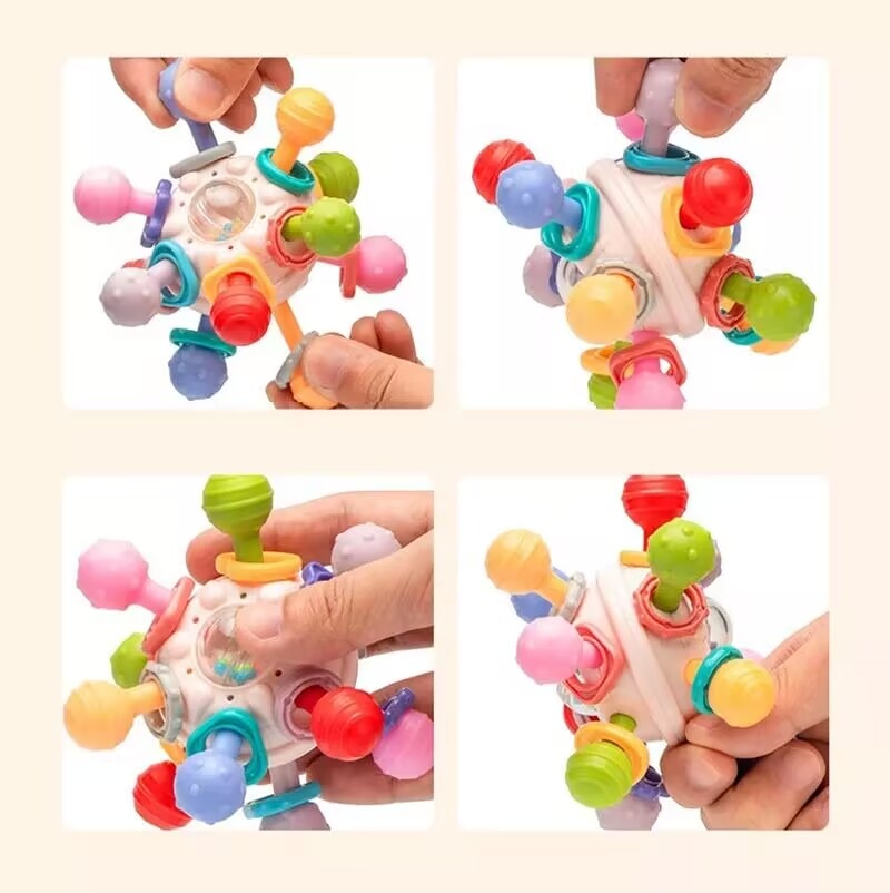 Baby Montessori Toys 0 12 Months Sensory Rattle Teether Grasping Activity  Development Toys Silicone Teething Toys For Babies