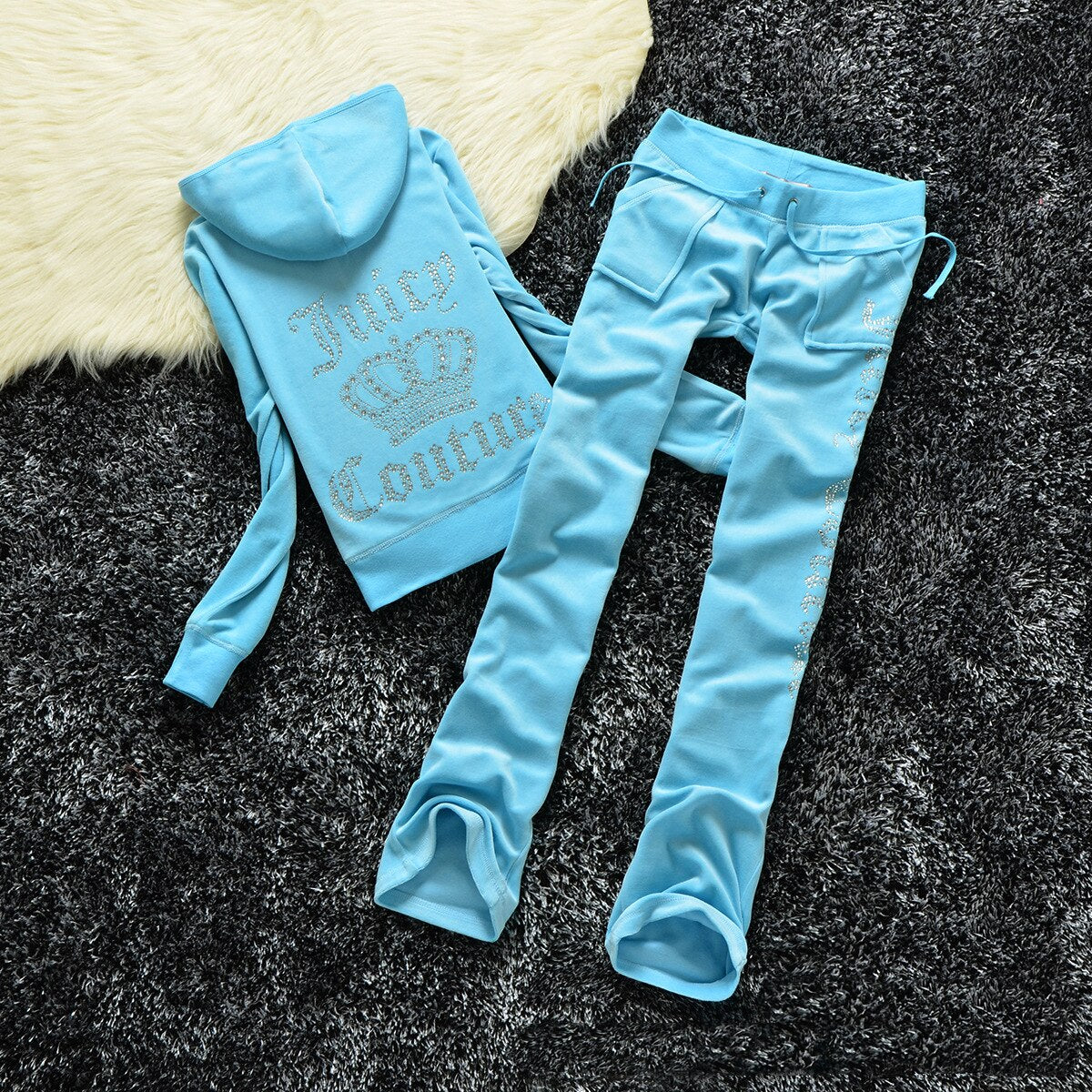 2023 Juicy Coutoure Women's 2 Piece Set Tracksuit Brand Velour Suit Female Sportswear Hoodies and Pants Trousers Pant Sets Suits