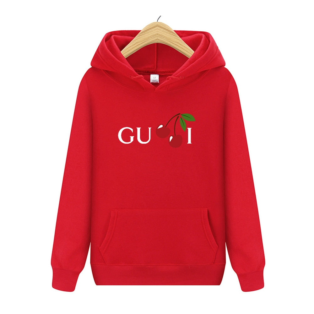 Women Cherry Cute Letter Print Sweatshirt Hoody Hoodies Solid Long Sleeve O Neck Brand Ladies Top Fashion Streetwear Clothing