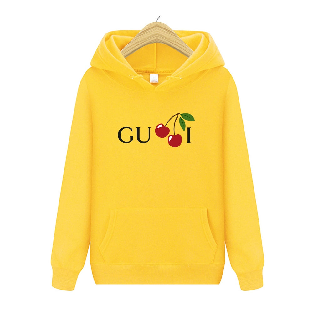 Women Cherry Cute Letter Print Sweatshirt Hoody Hoodies Solid Long Sleeve O Neck Brand Ladies Top Fashion Streetwear Clothing