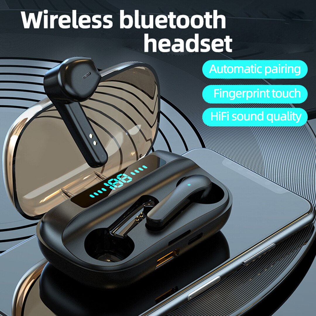 Wireless Earbuds Bluetooth Headphones HD Stereo Audio Digital LED Display Over-Ear Earphone Waterproof Headset Mic Sport Running