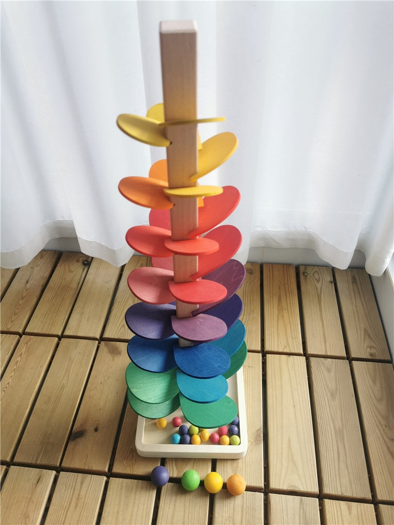 High Quality Rainbow Music Sounding Trees Wooden Petals Assembly Marble Run BallsTracking Kids Educational Toys