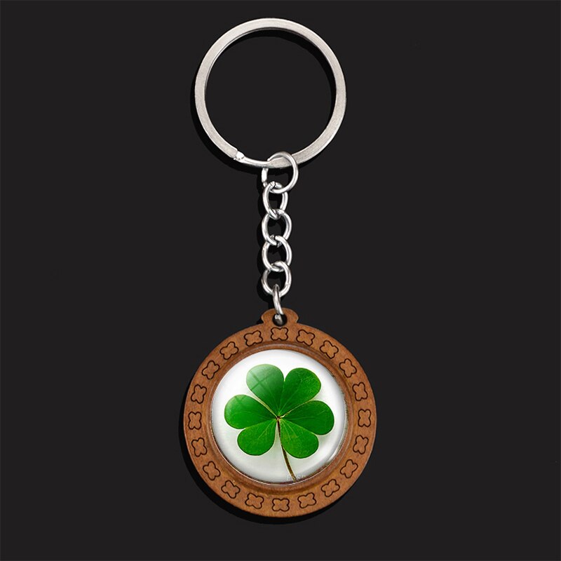 Clover Keychain Four Leaf Clover Glass Ball Double Side Pendant Metal Keyring Lucky Jewelry Gift for Men Dropshipping