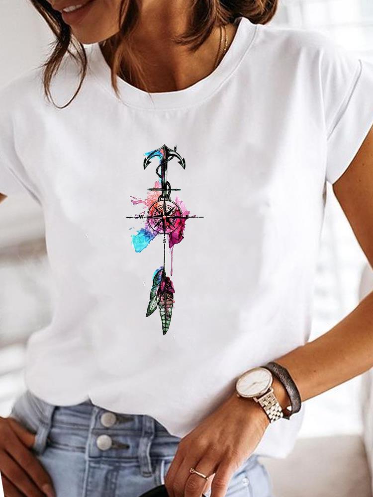 Short Sleeve Casual Ladies Fashion Female Graphic Tee Women Love Heart Watercolor Sweet Print Summer T Clothing T-shirts