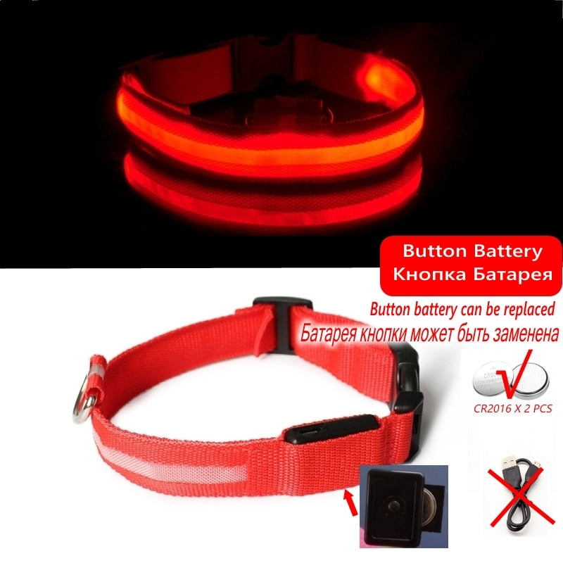 LED Dog Collar Light Anti-lost Collar For Dogs Puppies  Night Luminous Supplies Pet Products Accessories USB Charging/Battery.  Find your Dog if Lost.  Great for dog walking at night time!