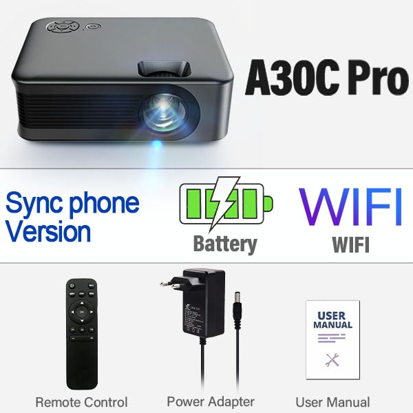 MINI Projector A30C Pro Smart TV WIFI Portable Home Theater Cinema Sync Android Phone Beamer LED Projectors for 4k Movie.