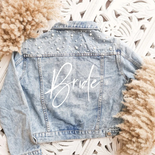 Custom Bride Denim Jacket Pearl Mrs Bachelorette Jean Jackets Hen Party Gift Wedding Day Outerwear Bridesmaid Personalised Coats