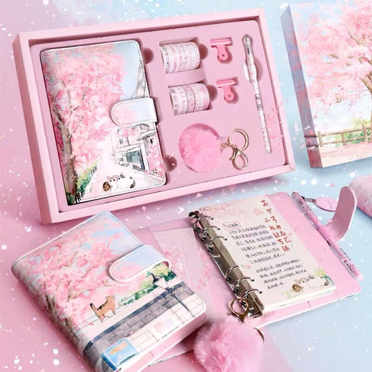 Sharkbang Cherry Blossoms Sakura 80 Sheets A6 Loose-leaf Notebook Journals Agenda Planner Gift Box Set Kawaii Bullets Stationery