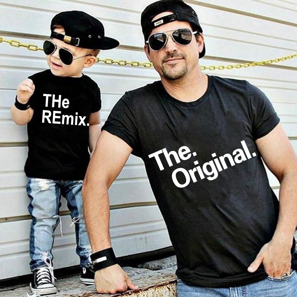 The Original Remix Family Matching Outfits Daddy Mom Kids T-shirt Baby Bodysuit Family Look Father Son Clothes Father's Day Gift.  The Original and The Remix T-Shirt