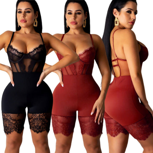 Women Plus Size Romper Clothes Ladies Clubwear Playsuit Female Casual Lace Bodycon Party Jumpsuit Rompers Outfits