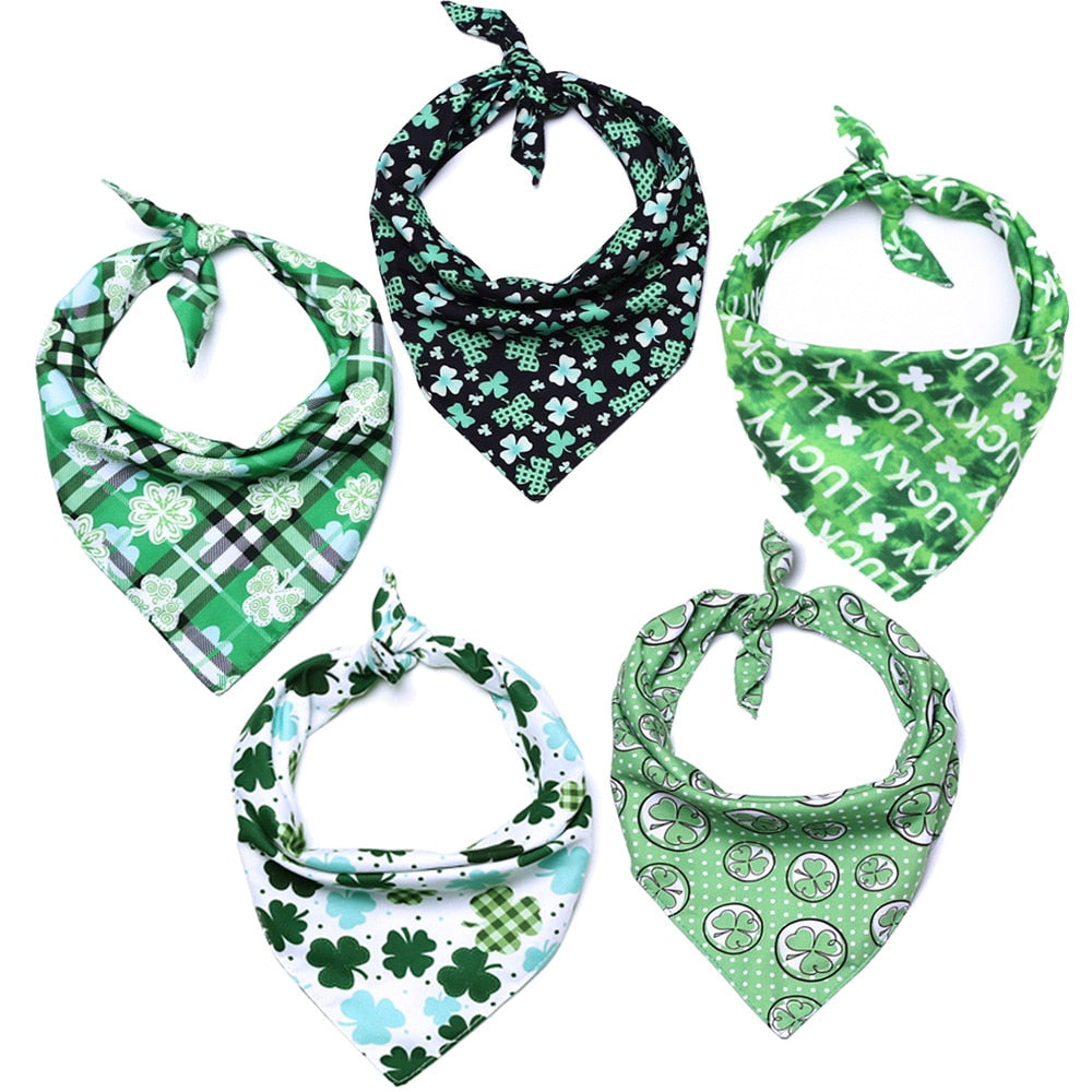 Dog or Cat Bandana For Small Large Dogs Green Lucky Clover Dog Bibs Scarf Washable Cozy Cotton St. Patrick's Day Pet Saliva Accessories