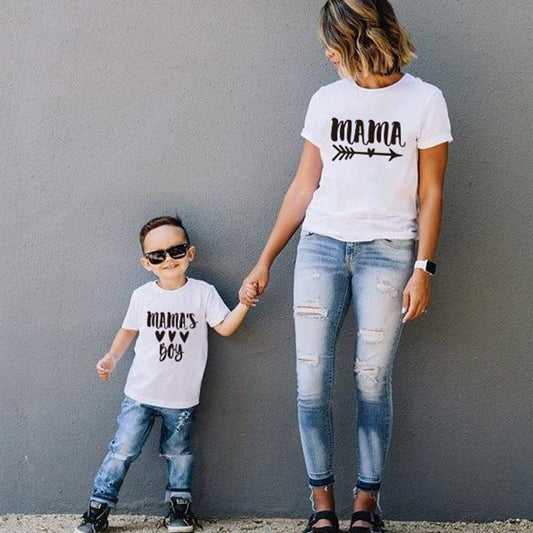 Family Fashion matching short t shirt mommy and girl son letters mama boys clothes t shirt little baby kids outfits Look Tops.  Mama & Mama's Boy