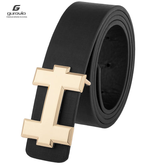 Luxury Designer Gold H Brand Belt Men Youth High Quality Male PU Leather Women Belt Accessories for Teens Jeans Belt Black 3.3cm